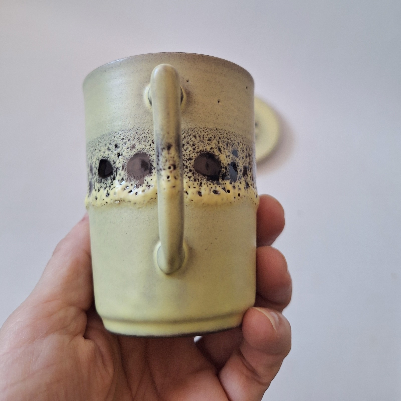 West German pottery vintage cup & saucer, yellow + black fat lava glazes, retro - Image 5