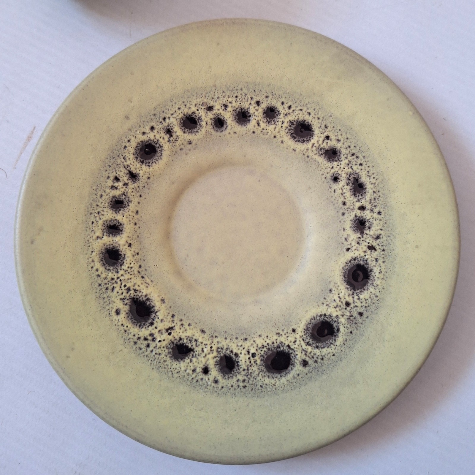 West German pottery vintage cup & saucer, yellow + black fat lava glazes, retro - Image 8