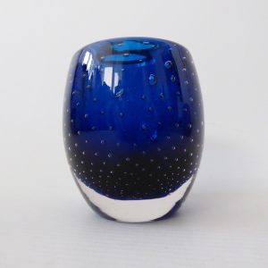 Whitefriars vintage art glass ovoid vase pot 9506 Cased Blue, controlled bubbles
