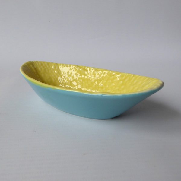 1960s Midwinter yellow and turquoise glazed ceramic dish bowl, sweetcorn. Retro - Image 3