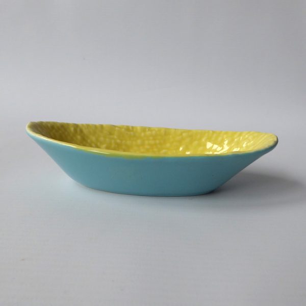 1960s Midwinter yellow and turquoise glazed ceramic dish bowl, sweetcorn. Retro - Image 4