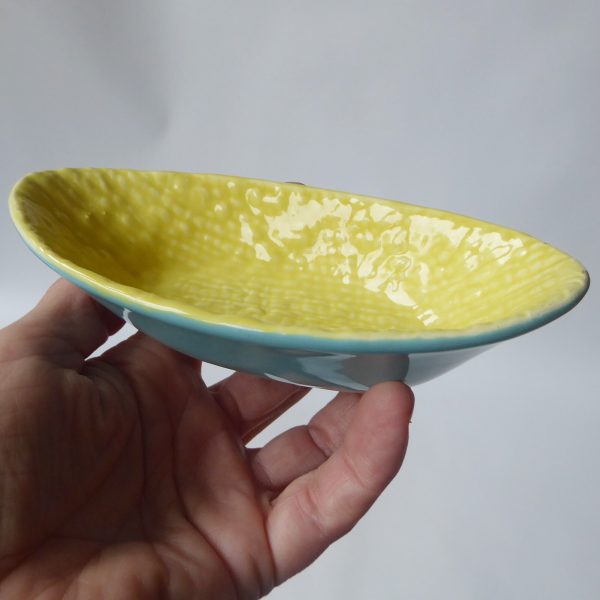 1960s Midwinter yellow and turquoise glazed ceramic dish bowl, sweetcorn. Retro - Image 5