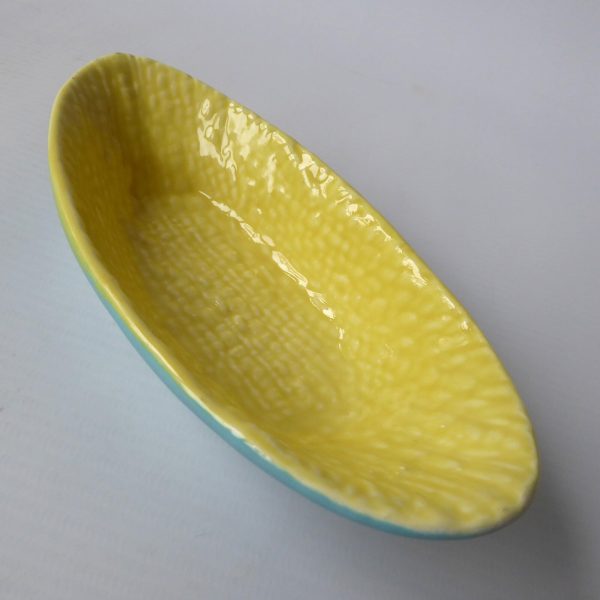 1960s Midwinter yellow and turquoise glazed ceramic dish bowl, sweetcorn. Retro - Image 6