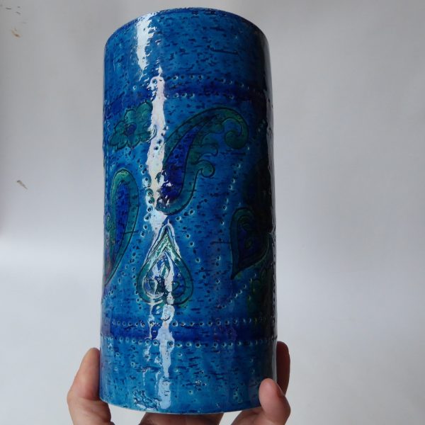 1960s big Aldo Londi Bitossi Liberty vase. Italy Rimini paisley blue art pottery - Image 14
