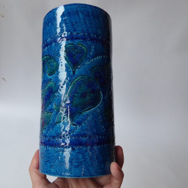 1960s big Aldo Londi Bitossi Liberty vase. Italy Rimini paisley blue art pottery - Image 15
