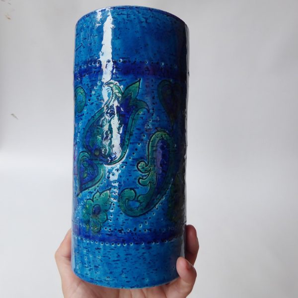 1960s big Aldo Londi Bitossi Liberty vase. Italy Rimini paisley blue art pottery - Image 16