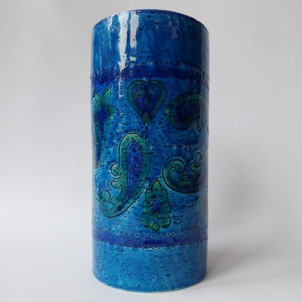 1960s big Aldo Londi Bitossi Liberty vase. Italy Rimini paisley blue art pottery - Image 3