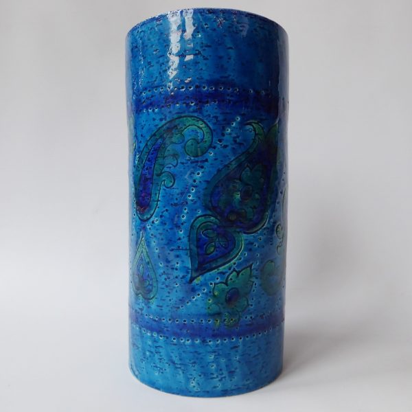 1960s big Aldo Londi Bitossi Liberty vase. Italy Rimini paisley blue art pottery - Image 4