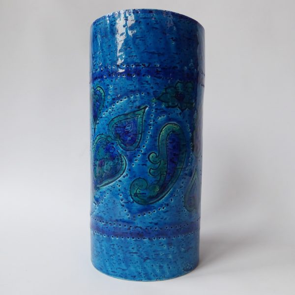 1960s big Aldo Londi Bitossi Liberty vase. Italy Rimini paisley blue art pottery - Image 5