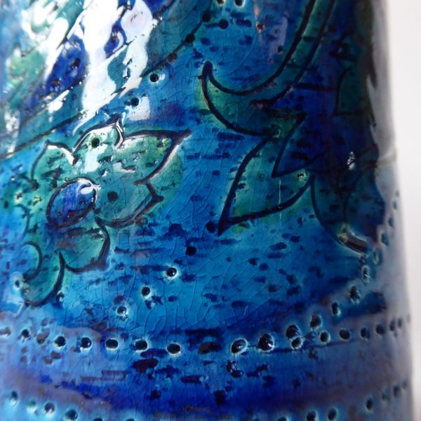 1960s big Aldo Londi Bitossi Liberty vase. Italy Rimini paisley blue art pottery - Image 6