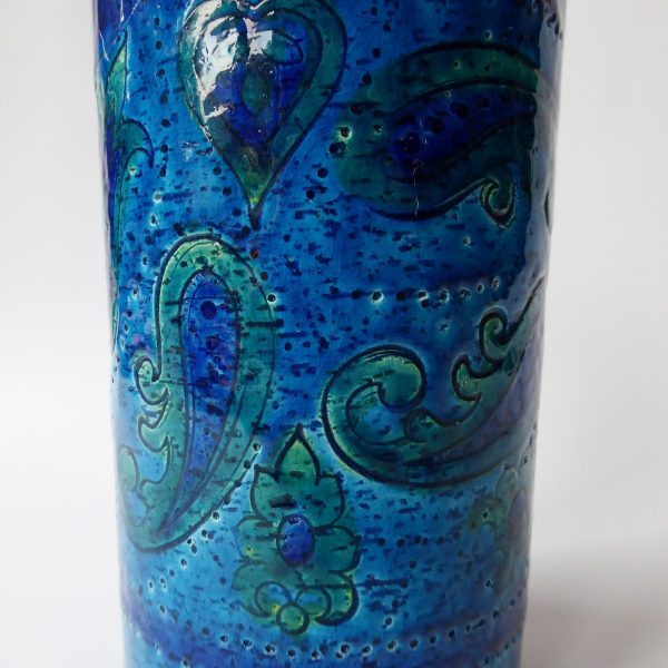 1960s big Aldo Londi Bitossi Liberty vase. Italy Rimini paisley blue art pottery - Image 7