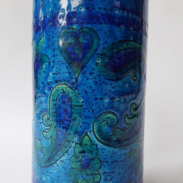 1960s big Aldo Londi Bitossi Liberty vase. Italy Rimini paisley blue art pottery - Image 8