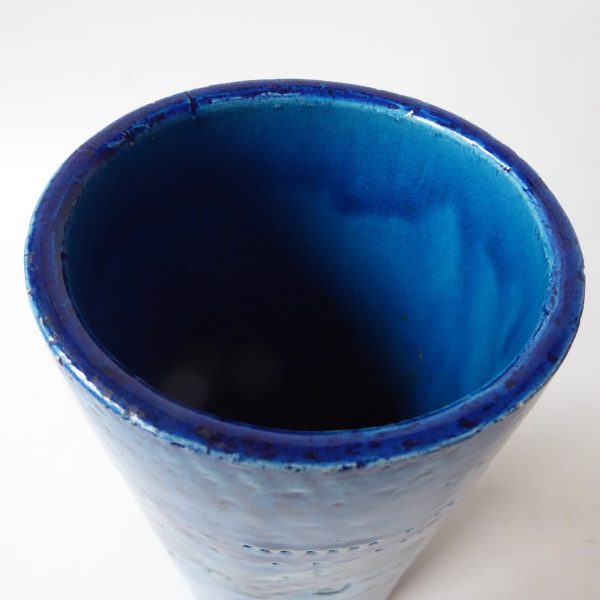 1960s big Aldo Londi Bitossi Liberty vase. Italy Rimini paisley blue art pottery - Image 9