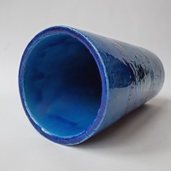 1960s big Aldo Londi Bitossi Liberty vase. Italy Rimini paisley blue art pottery - Image 10