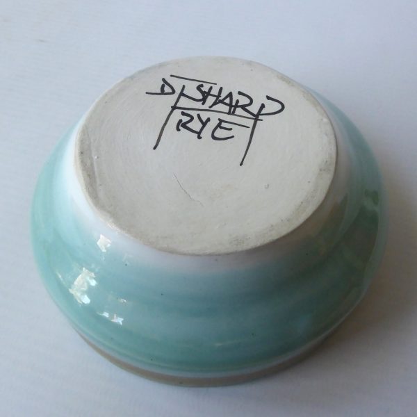 1970s David Sharp Rye studio pottery bud bowl mint/duck egg green & wax resist - Image 9