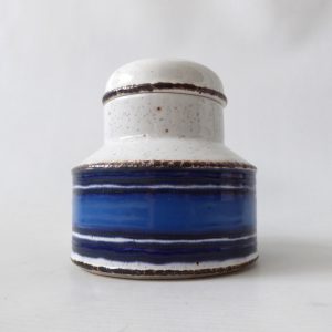 1970s Midwinter Stonehenge Moon blue stripe lidded sugar bowl pot, vintage retro