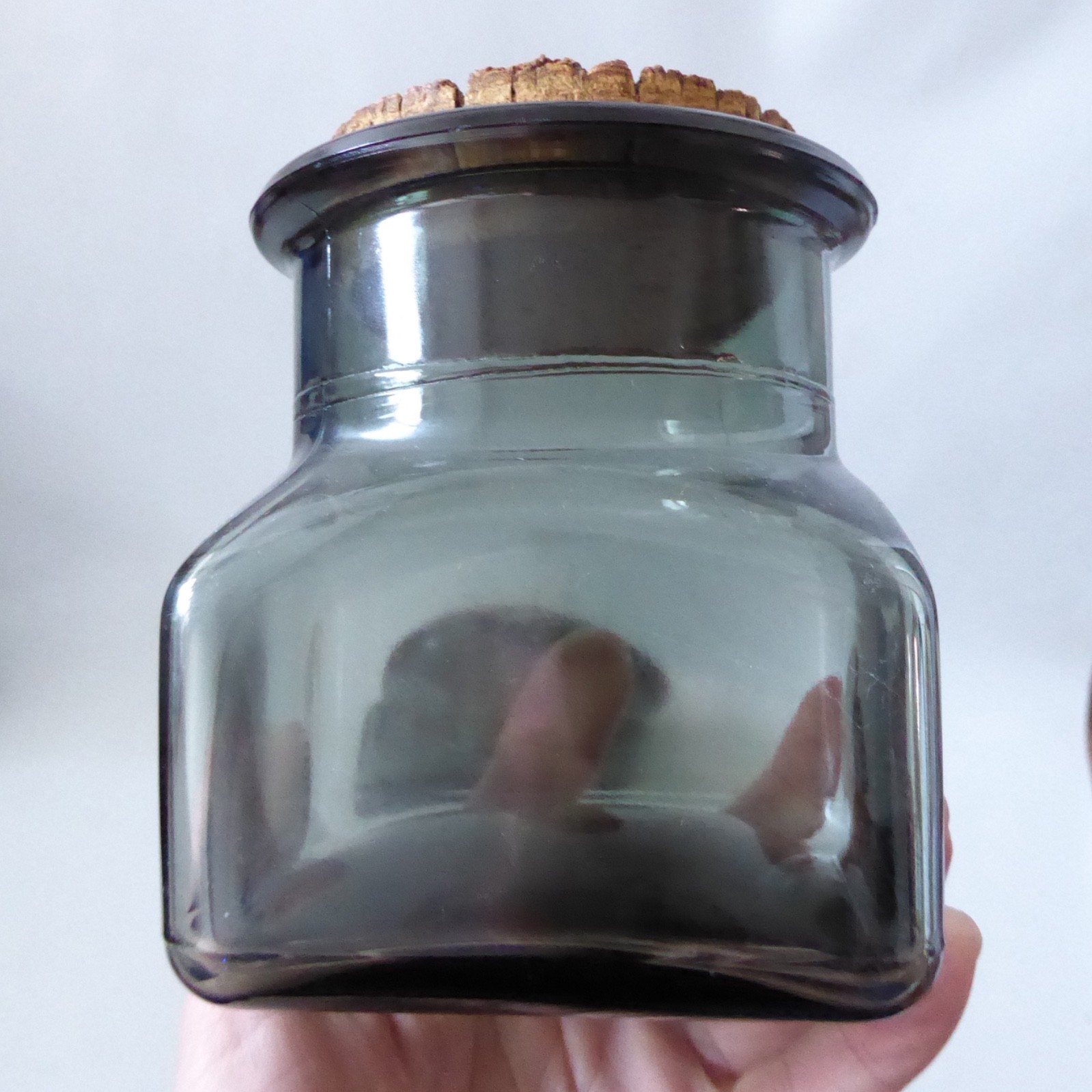 1970s square grey smoke glass 2x storage canister jars, retro vintage, cork tops - Image 5