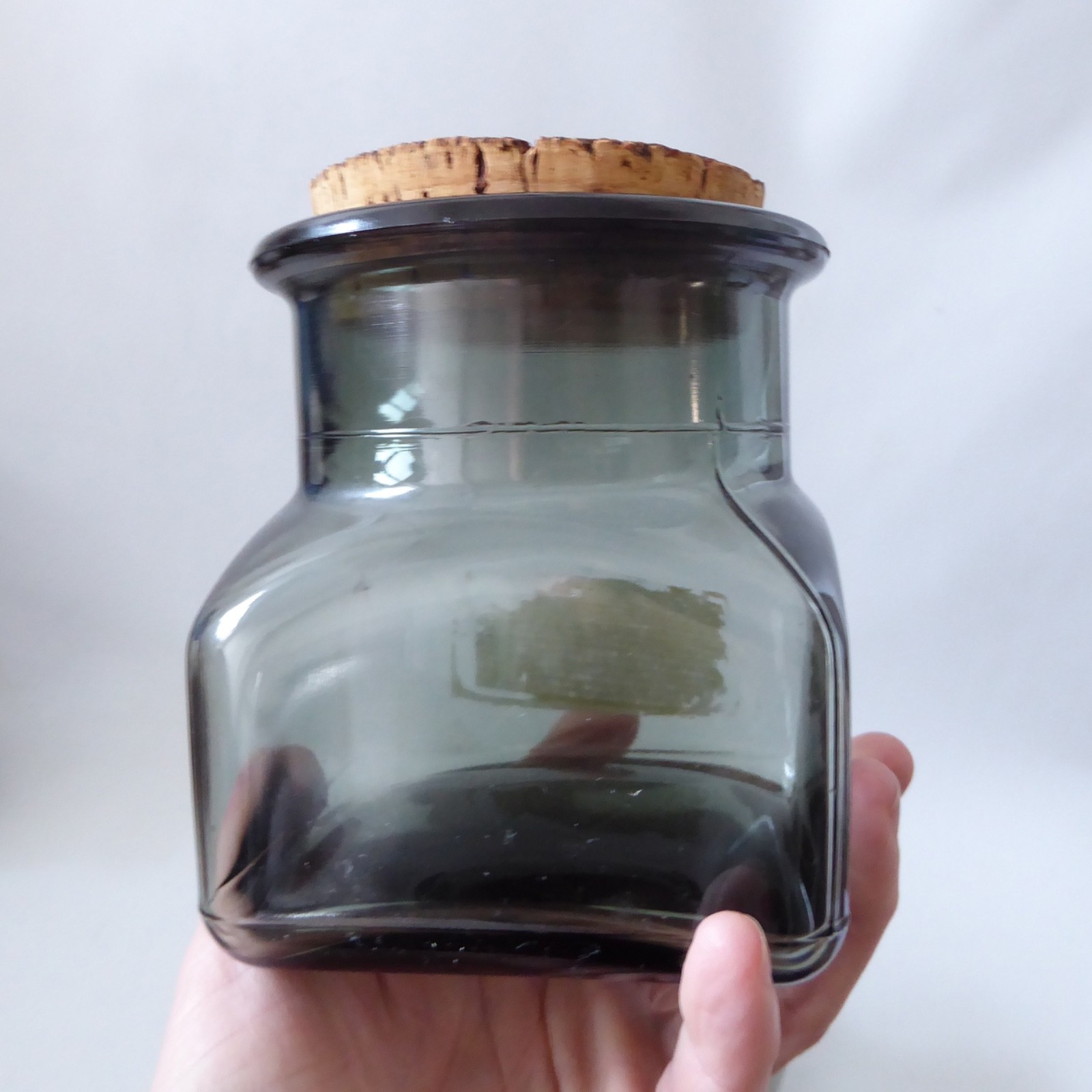 1970s square grey smoke glass 2x storage canister jars, retro vintage, cork tops - Image 6