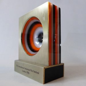1976 International Industrial Film Festival award trophy memorabilia, op art 70s