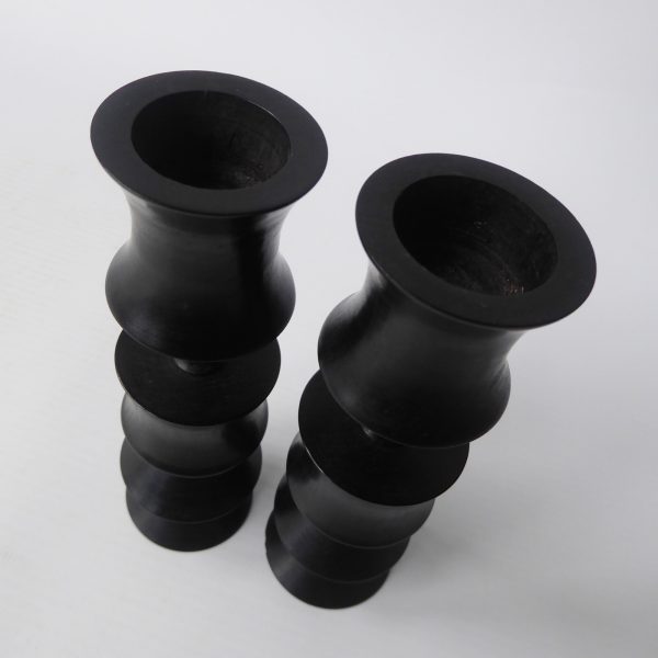 2 vintage ebony or black wood carved candlesticks. Black hooped, Japanese style - Image 7