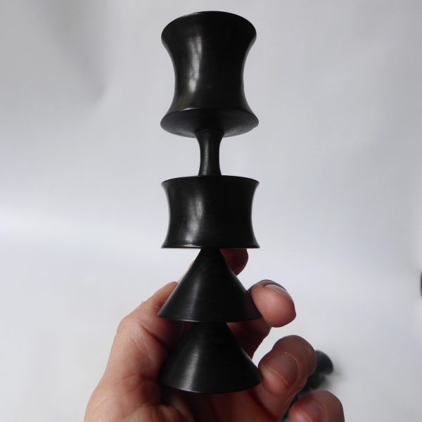 2 vintage ebony or black wood carved candlesticks. Black hooped, Japanese style - Image 10