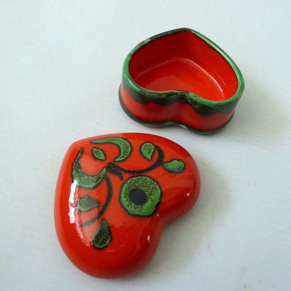 70s orange ceramic heart shaped container box, West German Zell am Harmersbach - Image 3