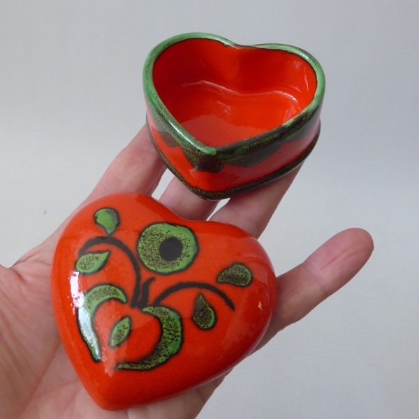 70s orange ceramic heart shaped container box, West German Zell am Harmersbach - Image 4