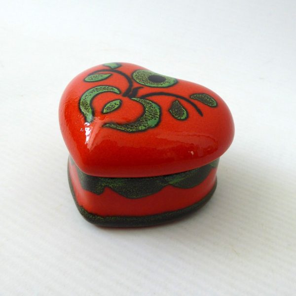 70s orange ceramic heart shaped container box, West German Zell am Harmersbach - Image 5