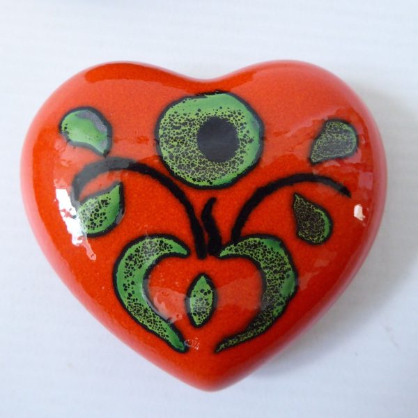 70s orange ceramic heart shaped container box, West German Zell am Harmersbach - Image 7
