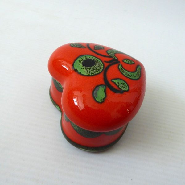 70s orange ceramic heart shaped container box, West German Zell am Harmersbach - Image 8