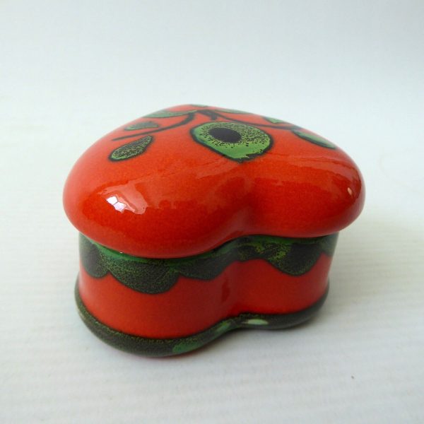 70s orange ceramic heart shaped container box, West German Zell am Harmersbach - Image 9