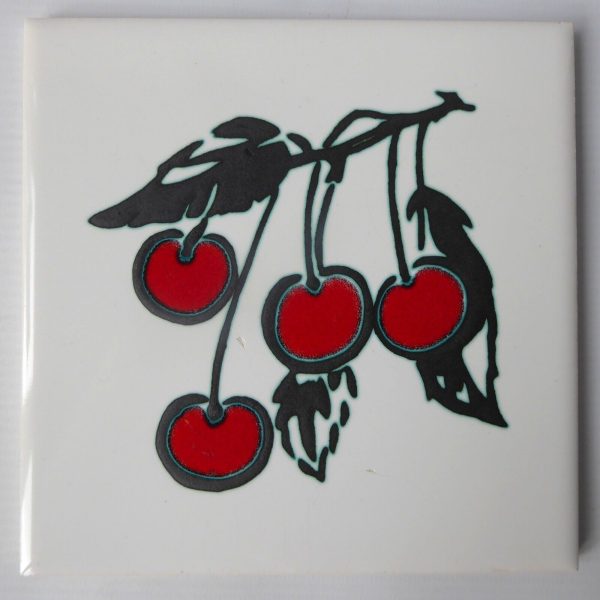 Ann Wynn Reeves cherries art tile, Kenneth Clark Ceramics vintage mid century 6" - Image 3