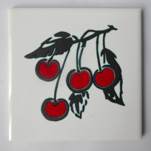 Ann Wynn Reeves cherries art tile, Kenneth Clark Ceramics vintage mid century 6"