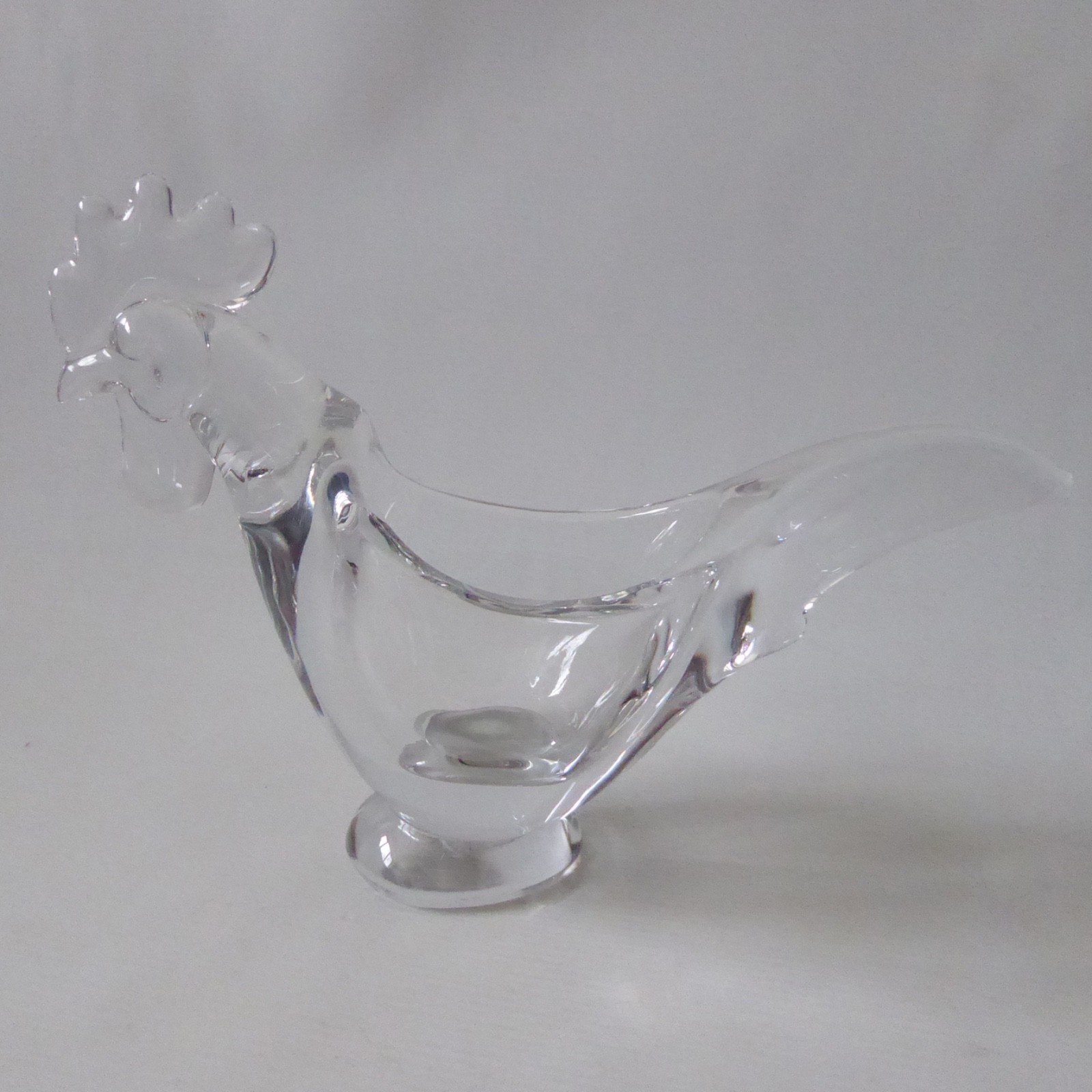 Art Vannes French crystal art glass bowl dish, vintage MCM, cockerel rooster hen - Image 5