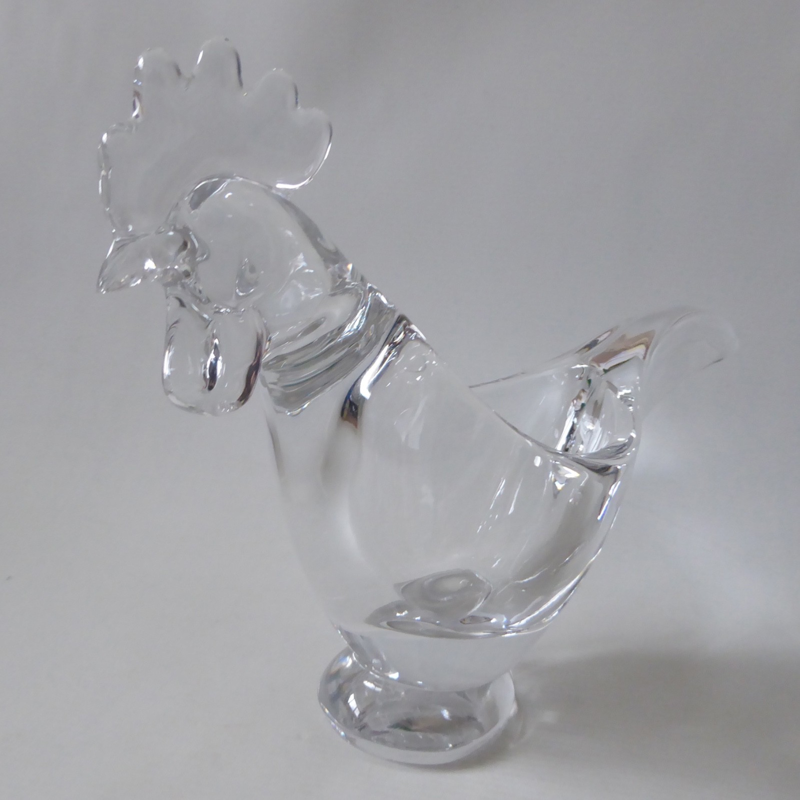 Art Vannes French crystal art glass bowl dish, vintage MCM, cockerel rooster hen - Image 6