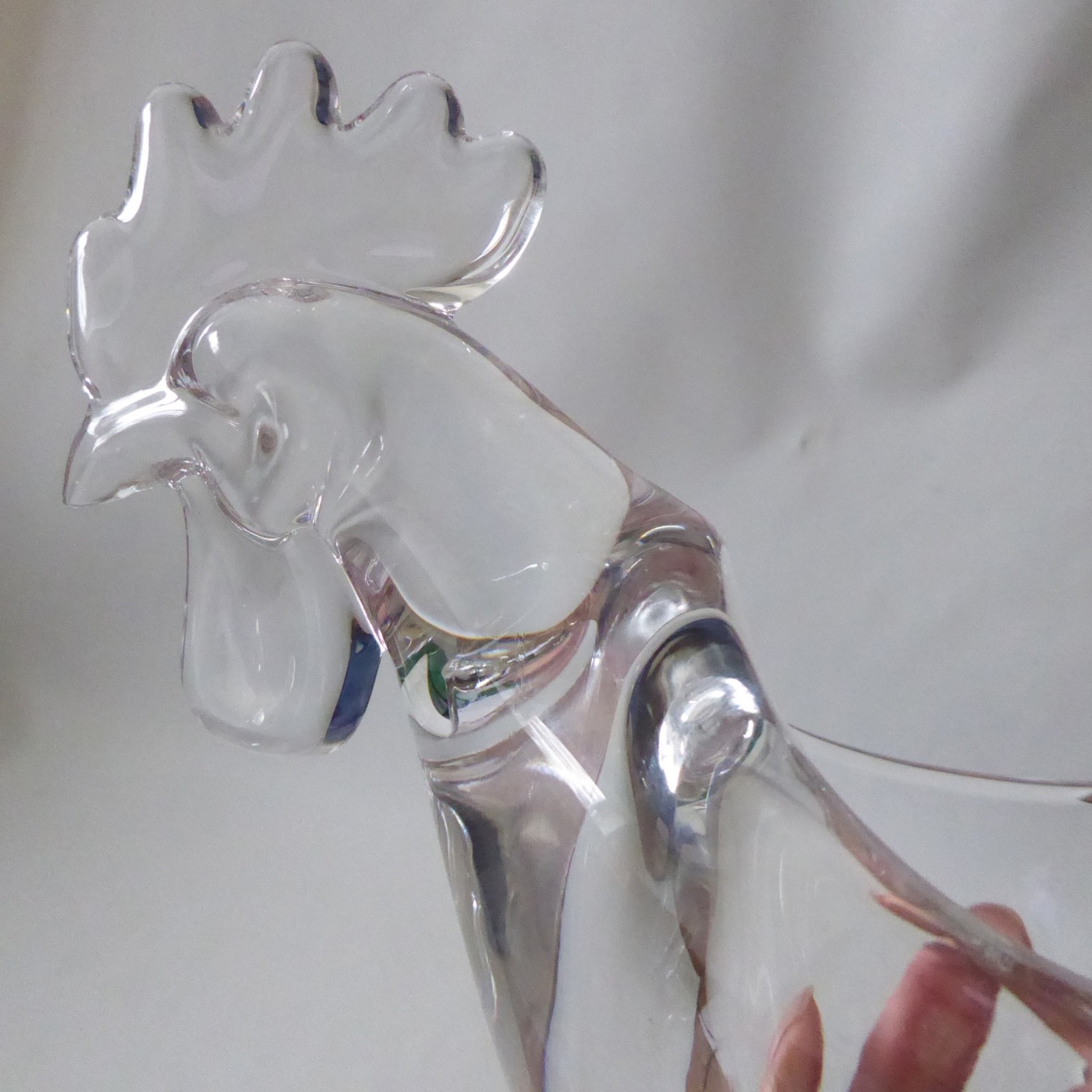 Art Vannes French crystal art glass bowl dish, vintage MCM, cockerel rooster hen - Image 8