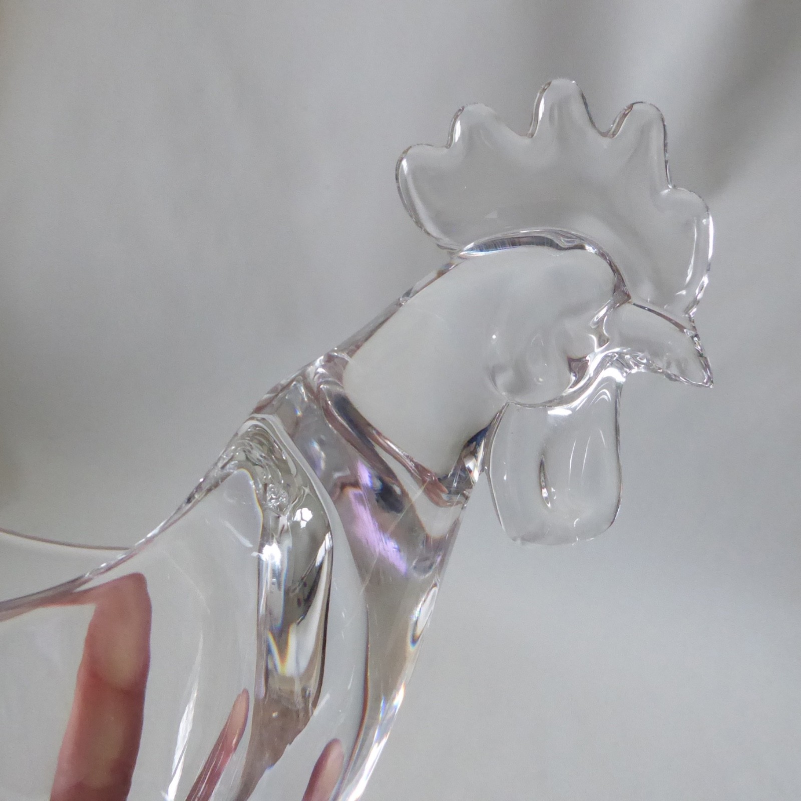 Art Vannes French crystal art glass bowl dish, vintage MCM, cockerel rooster hen - Image 9