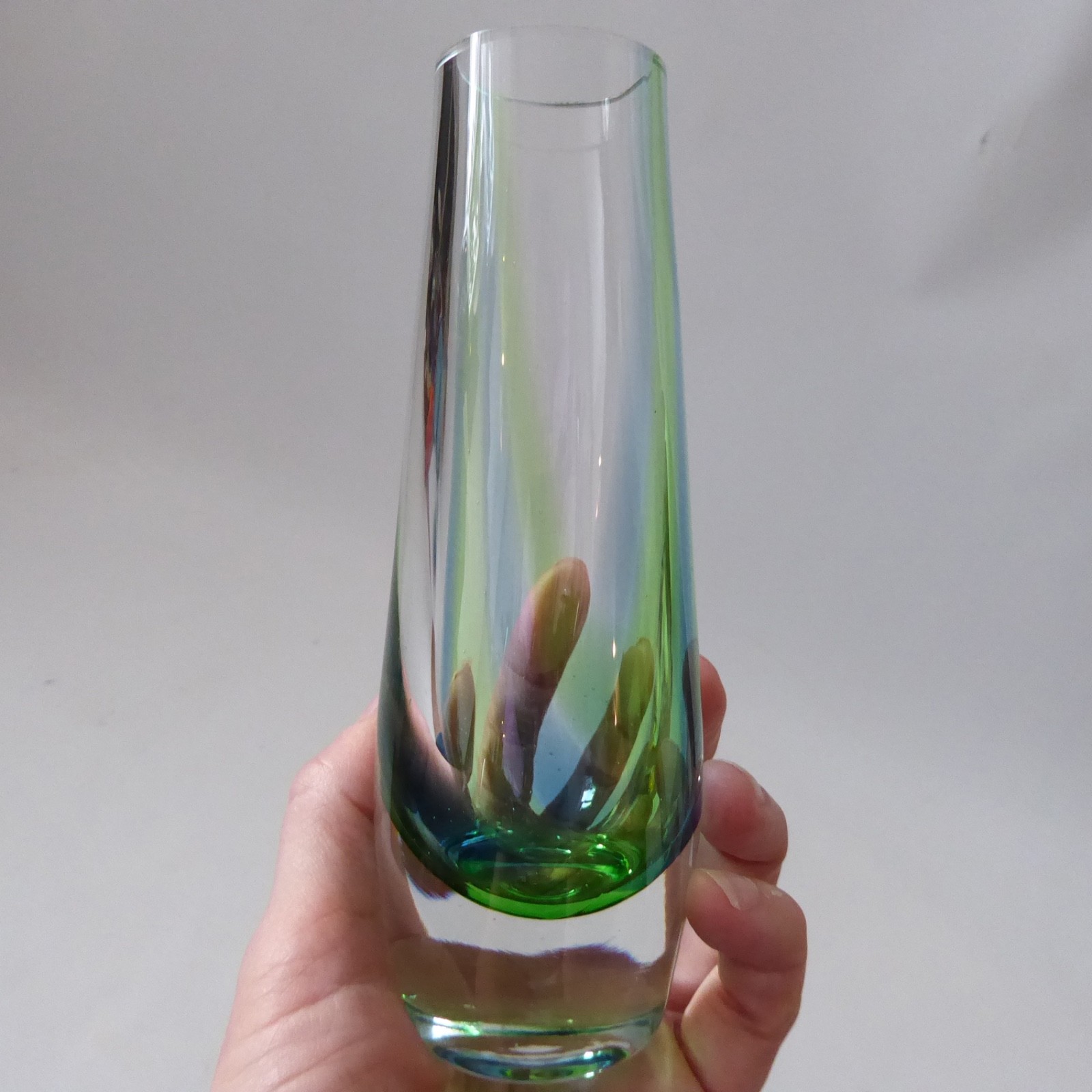Caithness Oban art glass vase. Vintage blue & green stripes, cased. Charles Orr - Image 4
