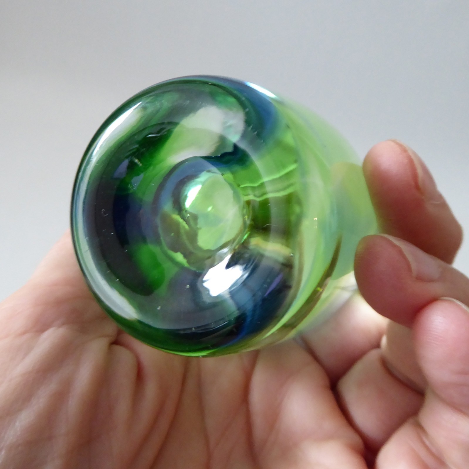 Caithness Oban art glass vase. Vintage blue & green stripes, cased. Charles Orr - Image 8