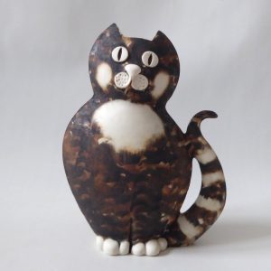 Dalton Pottery Scotland ceramic cat figurine vase, black brown white. 1990s