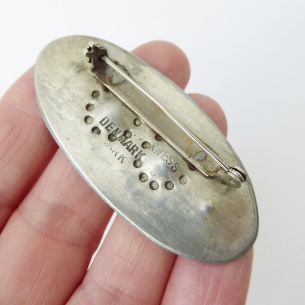 Danish vintage Gertrude Packness oval pewter brooch, flowers. 1950s/1960s retro - Image 11