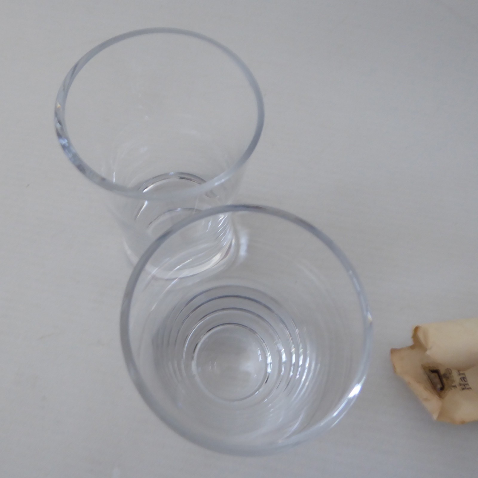 Dartington crystal glass pair handmade shot glasses. Vintage modernist 9cm, two - Image 6