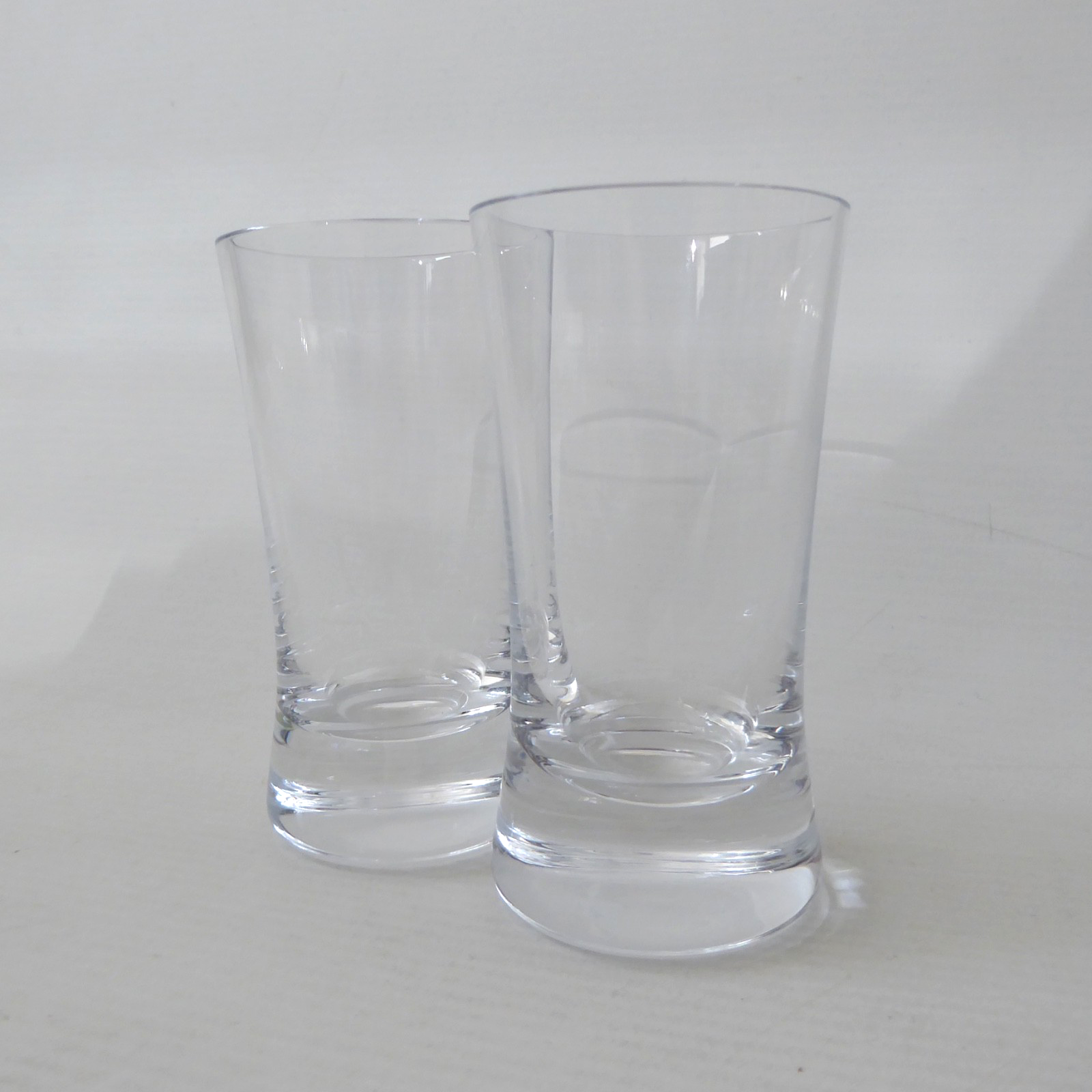 Dartington crystal glass pair handmade shot glasses. Vintage modernist 9cm, two