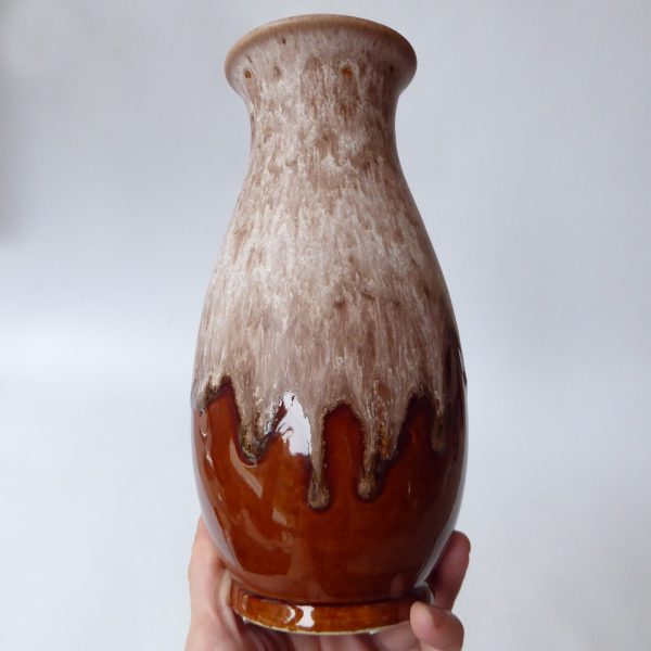 Dumler & Breiden 479/22 West German pottery ceramic vase, brown beige drips D&B - Image 11