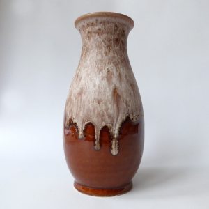 Dumler & Breiden 479/22 West German pottery ceramic vase, brown beige drips D&B