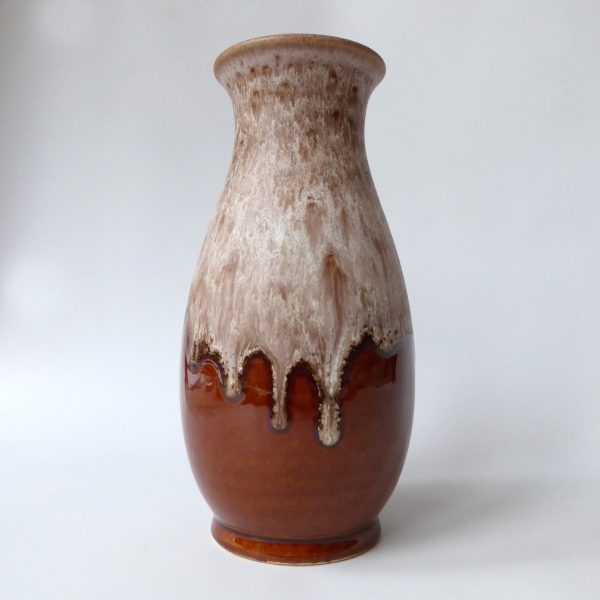 Dumler & Breiden 479/22 West German pottery ceramic vase, brown beige drips D&B
