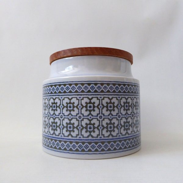 Hornsea Tapestry vintage storage jar container short plain blue pottery canister