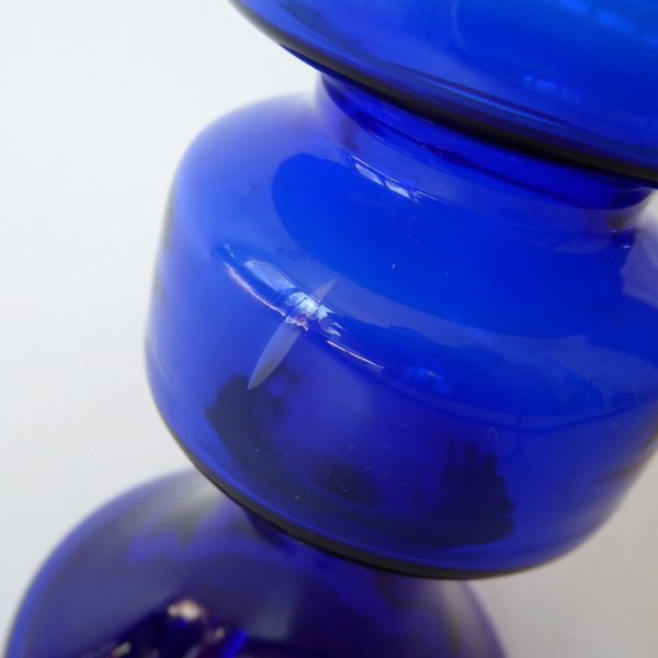 Ingrid Glass vintage art glass pillar candle holder, cobalt blue hooped German - Image 12