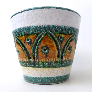 Italian plant pot planter, white & gold sgraffito pottery ceramic, vintage retro