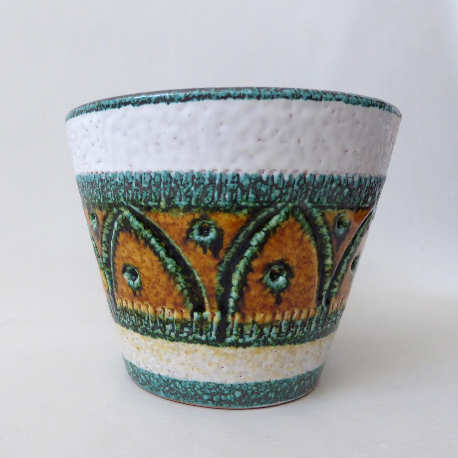 Italian plant pot planter, white & gold sgraffito pottery ceramic, vintage retro - Image 4